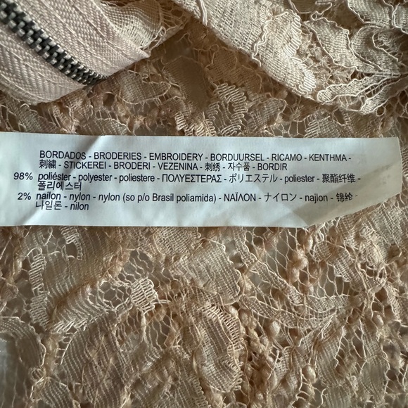 Zara Embroidered Roping Embellished Boxy Shear Tan Lace Blouse size Large - Picture 8 of 8